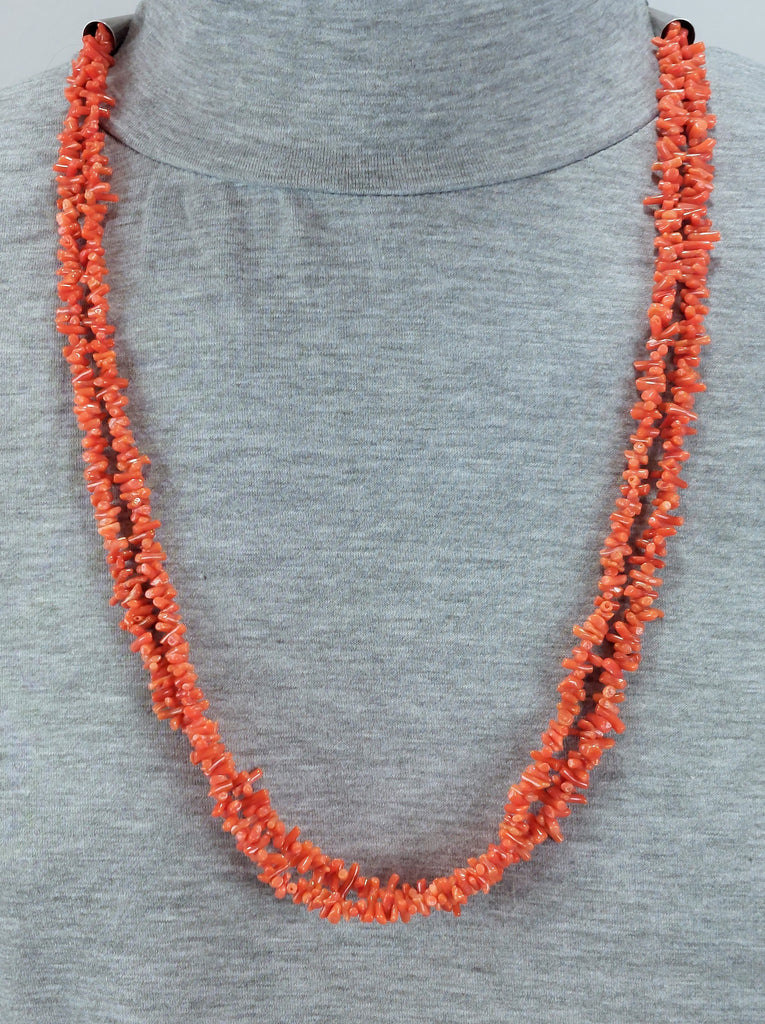 Angel Skin Coral Natural 4 Strand Necklace with Carved Coral Flower Clasp -  Vintage Lane Jewelry